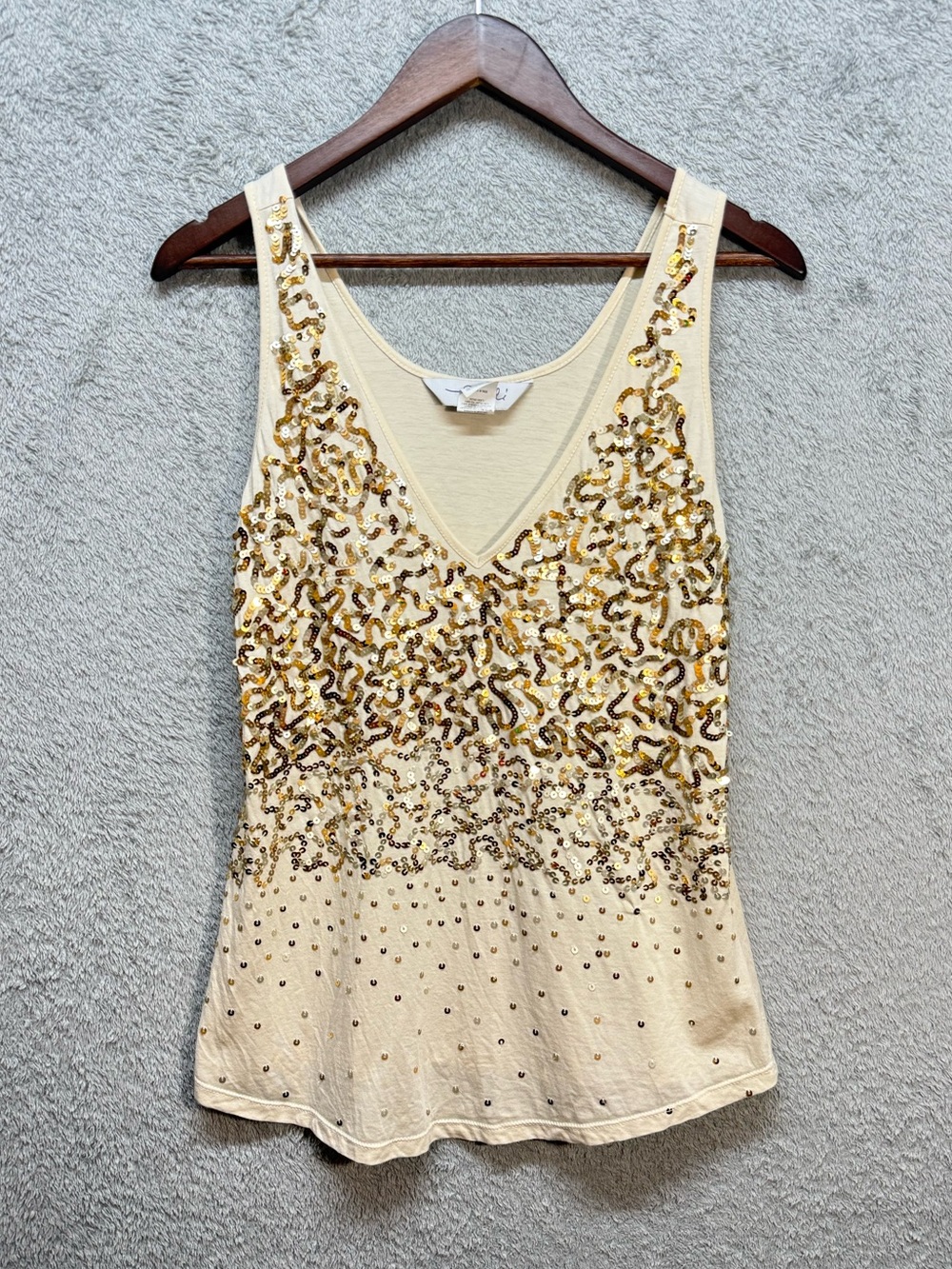 Rudi Gold Sequin Ombre Tank Top V-Neck Cream Blouse Size M